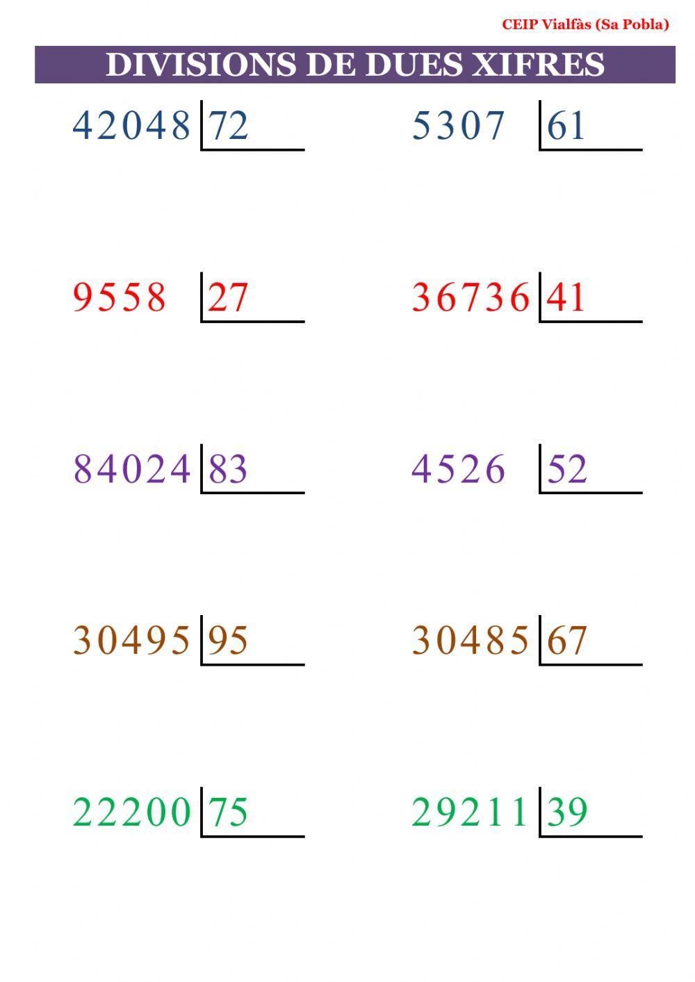 Divisions amb dues xifres