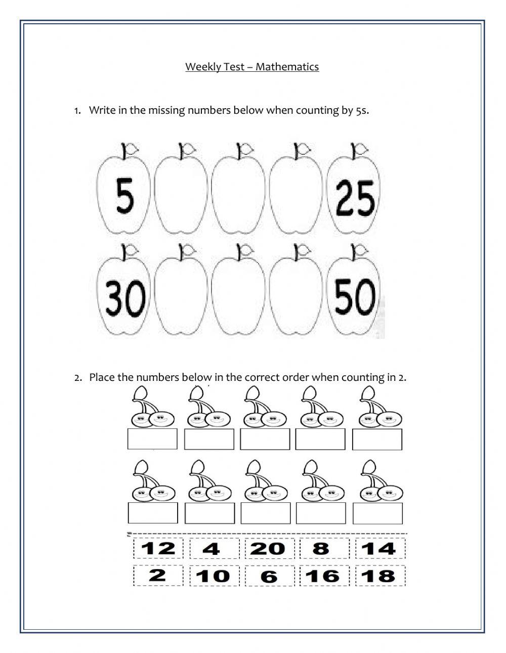 Weekly Test - M… | Free Interactive Worksheets | 458933