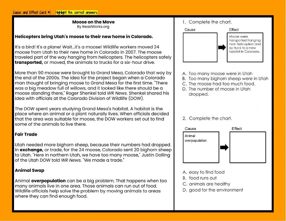Cause and Effect Task Cards Set 1