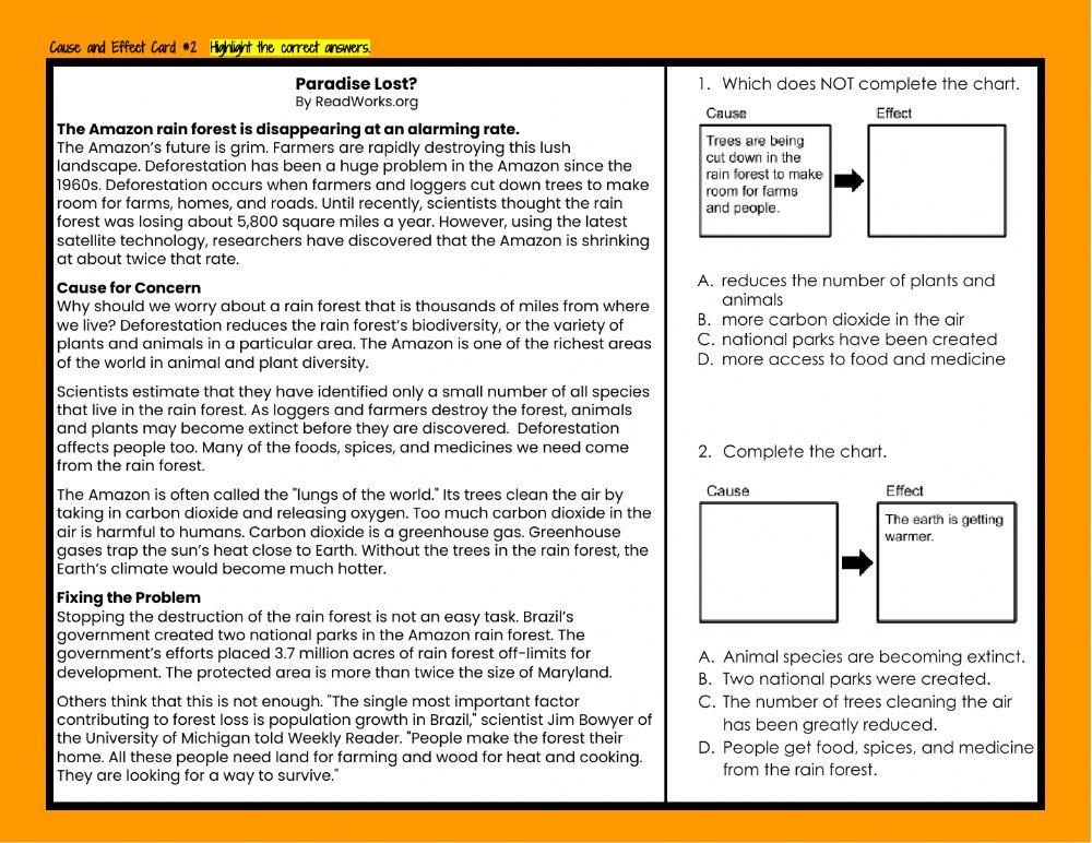 Cause and Effect Task Cards Set 1