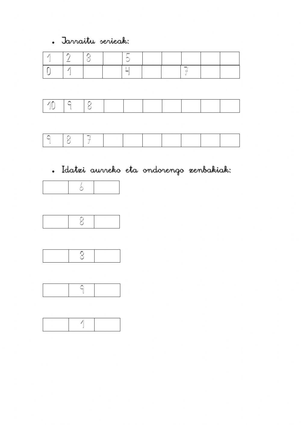 0-10 arteko zenbakiak