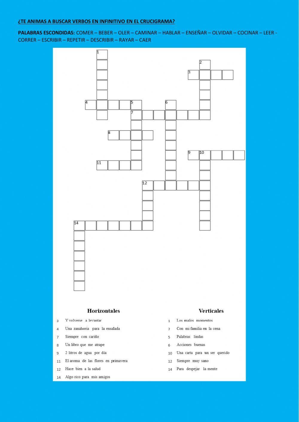 Crucigrama de verbos en infinitivo