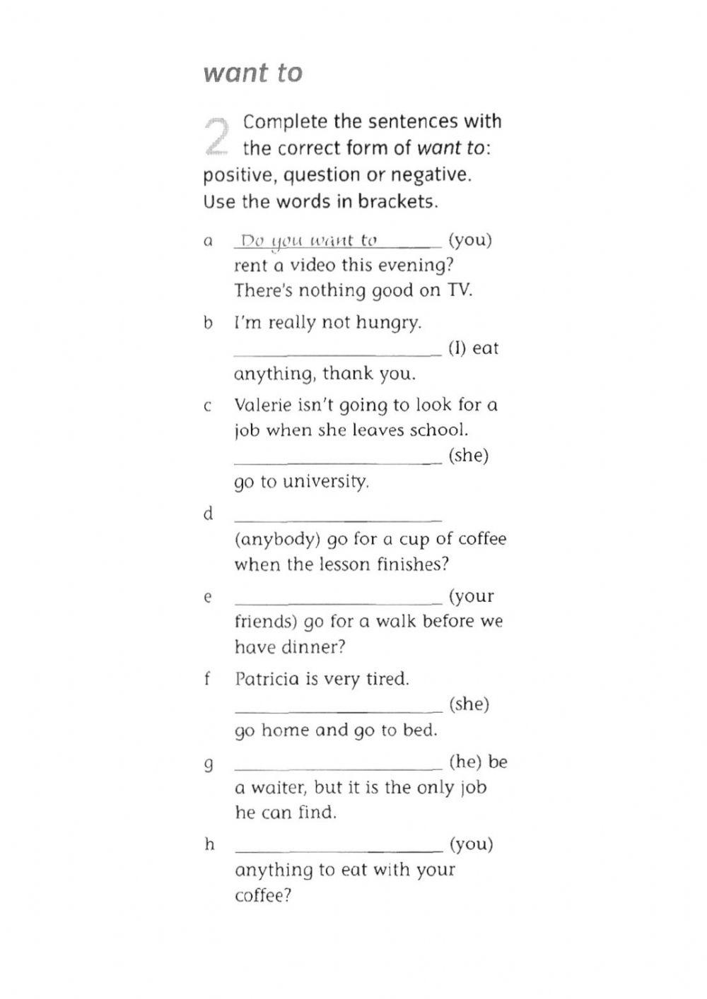 PLANS A1 be going to, want to, would like to