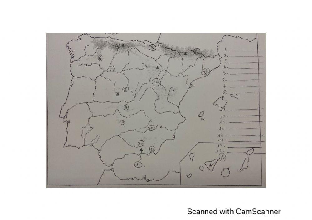 Mapa relieve montañoso España