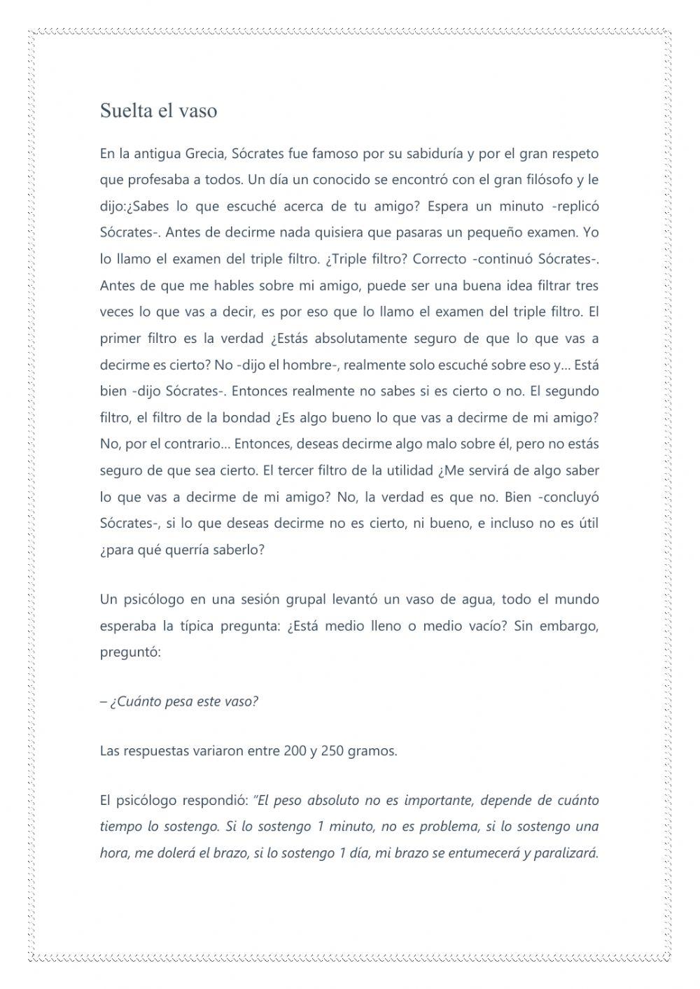 Comprensión lectora relatos cortos