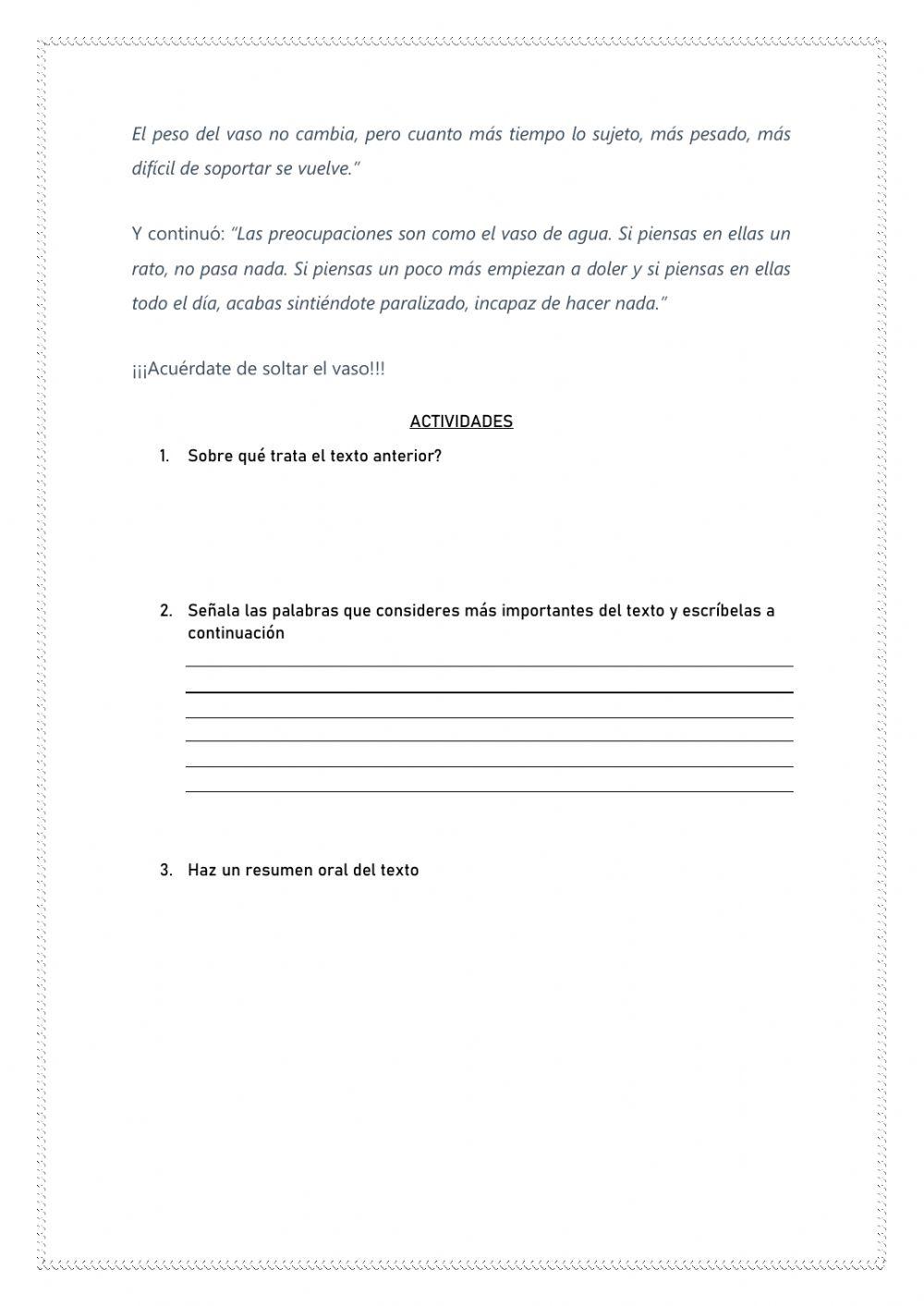 Comprensión lectora relatos cortos