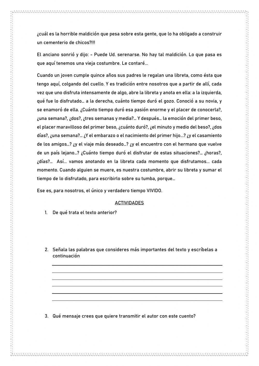 Comprensión lectora relatos cortos