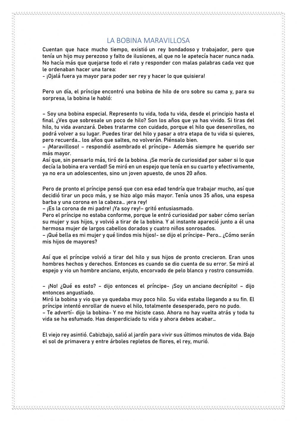 Comprensión lectora relatos cortos