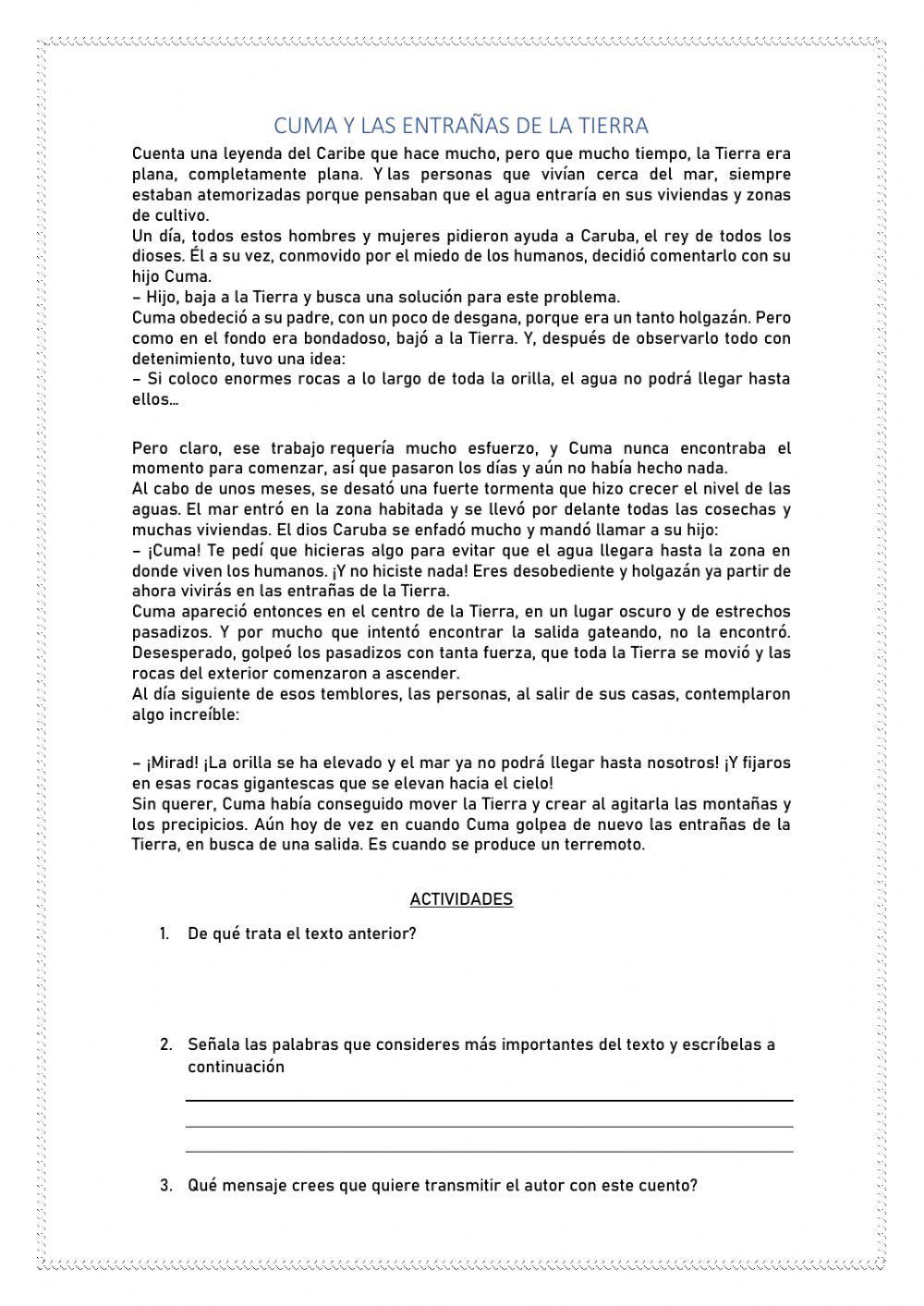 Comprensión lectora relatos cortos