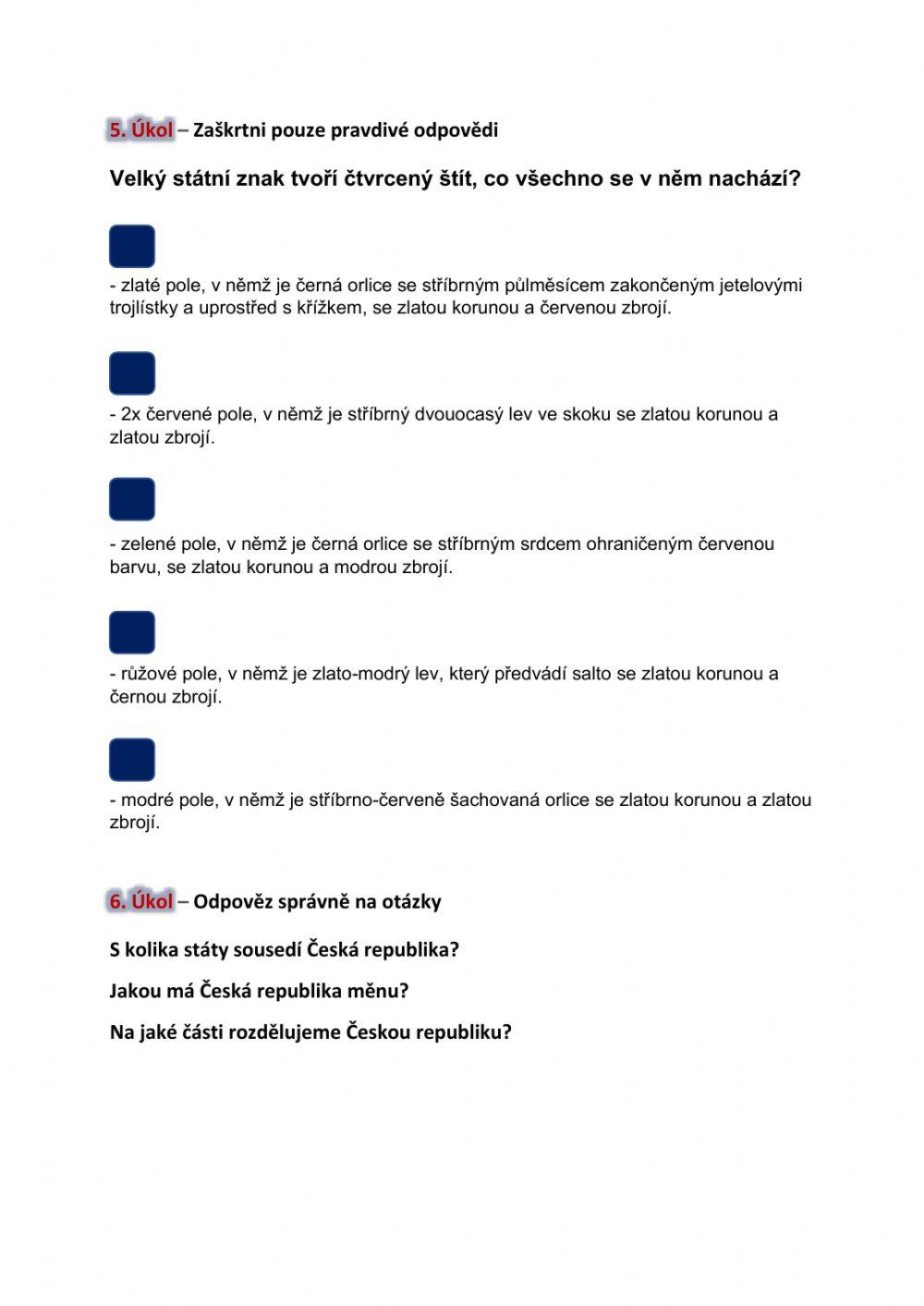 Pracovní list - Česká republika