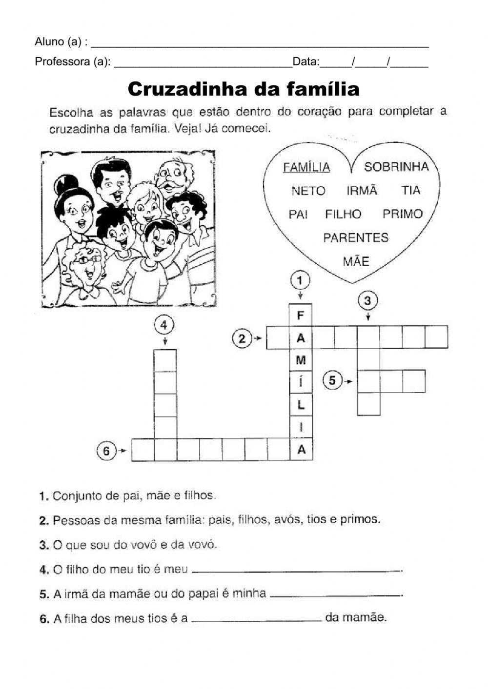 Atividade cruzadinha da família