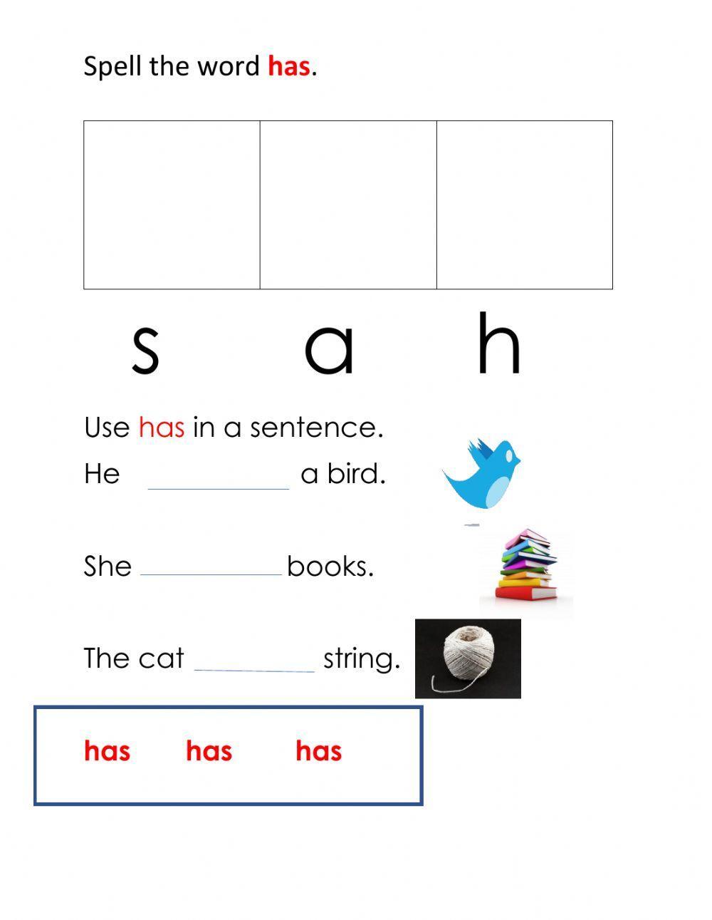 Sight word has interactive worksheet Live Worksheets