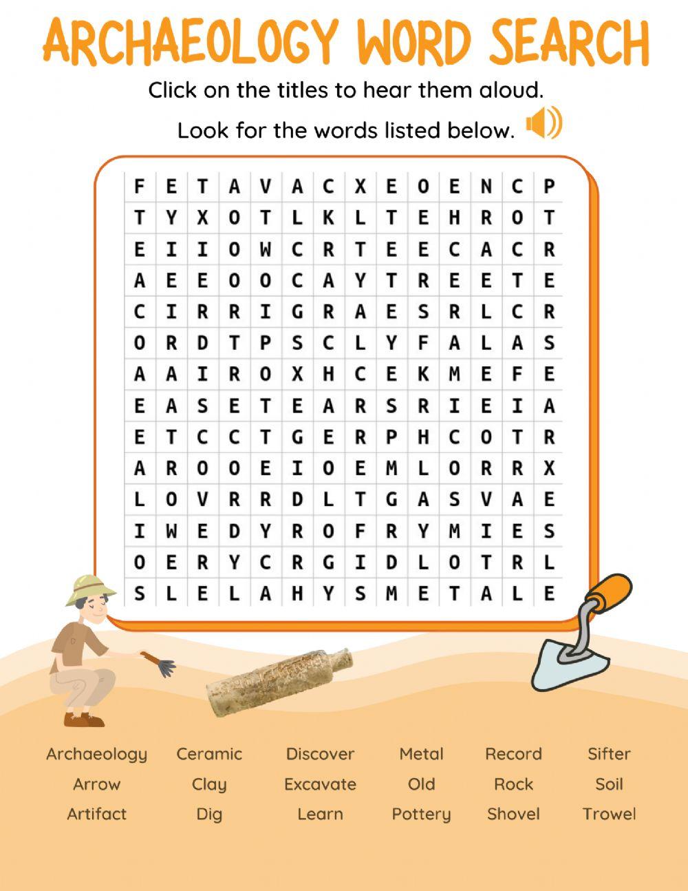 Archaeology Word Search