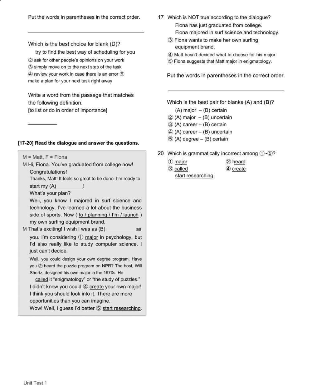 Exam Unit 1 Intermediate