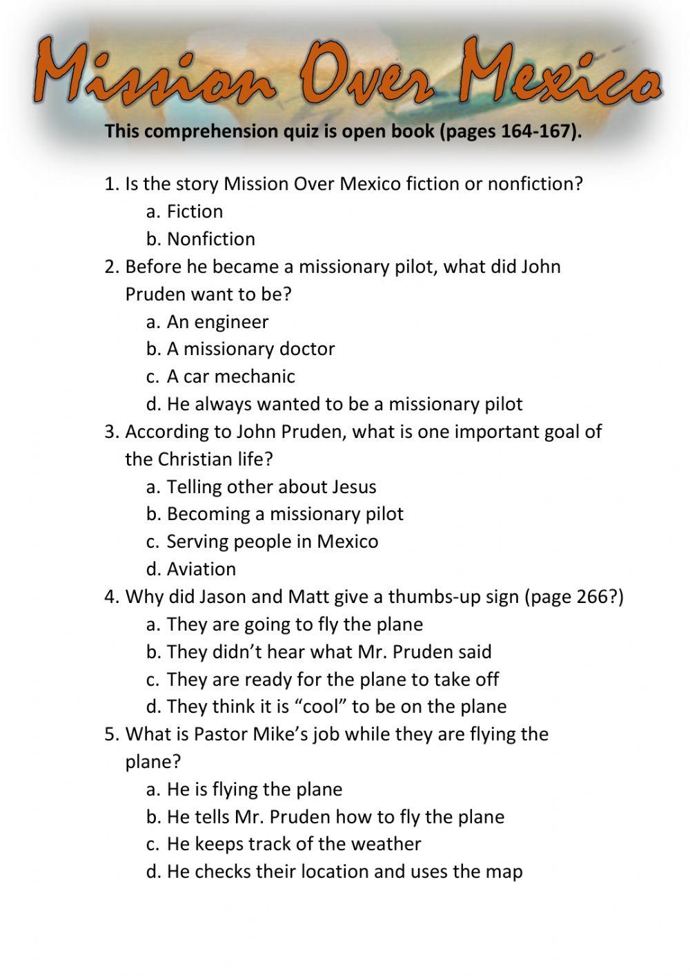 Mission Over Mexico Comprehension Quiz