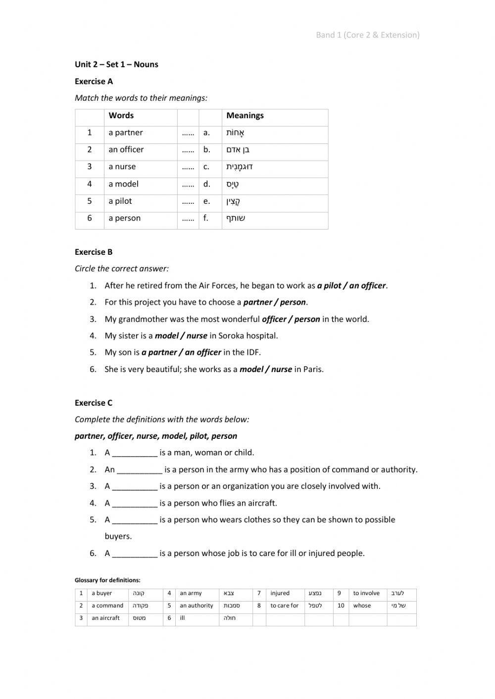 Band 1 (Core 2 & Extension) - Unit 2 - Set 1