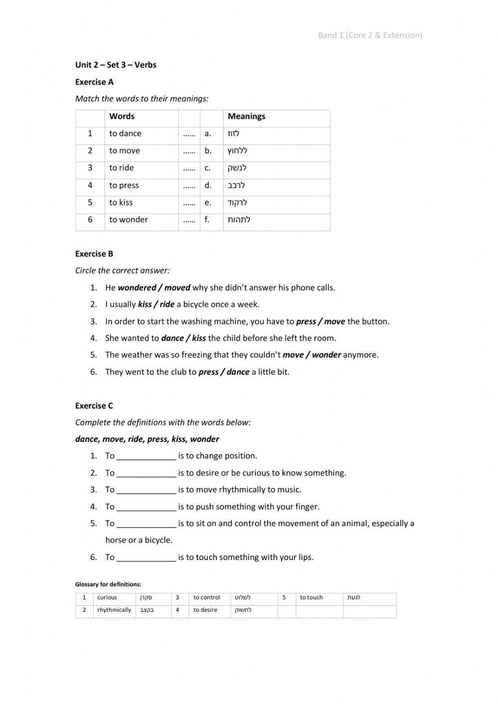 Band 1 (Core 2 & Extension) - Unit 2 - Set 3