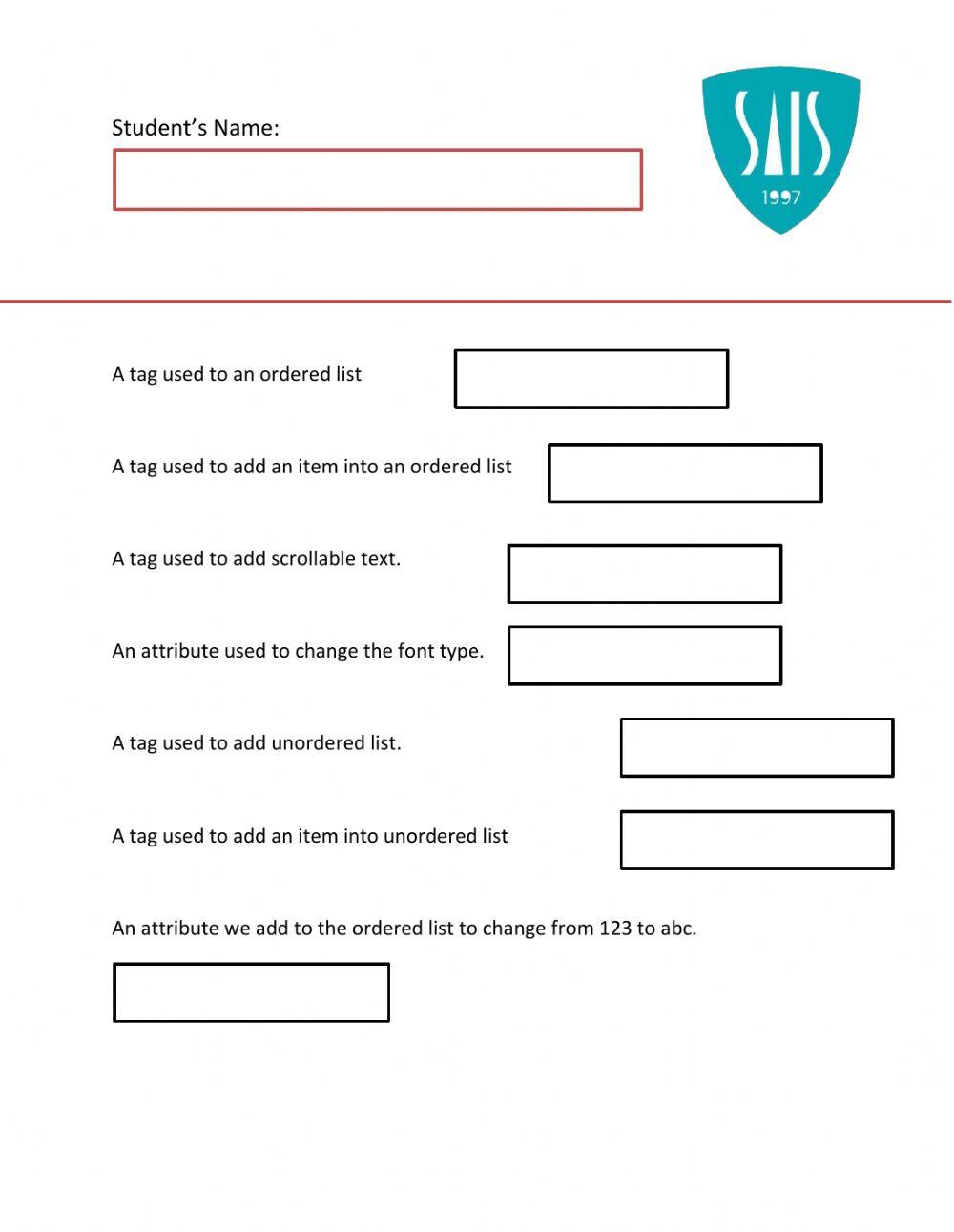 HTML Tags w10 online exercise for | Live Worksheets