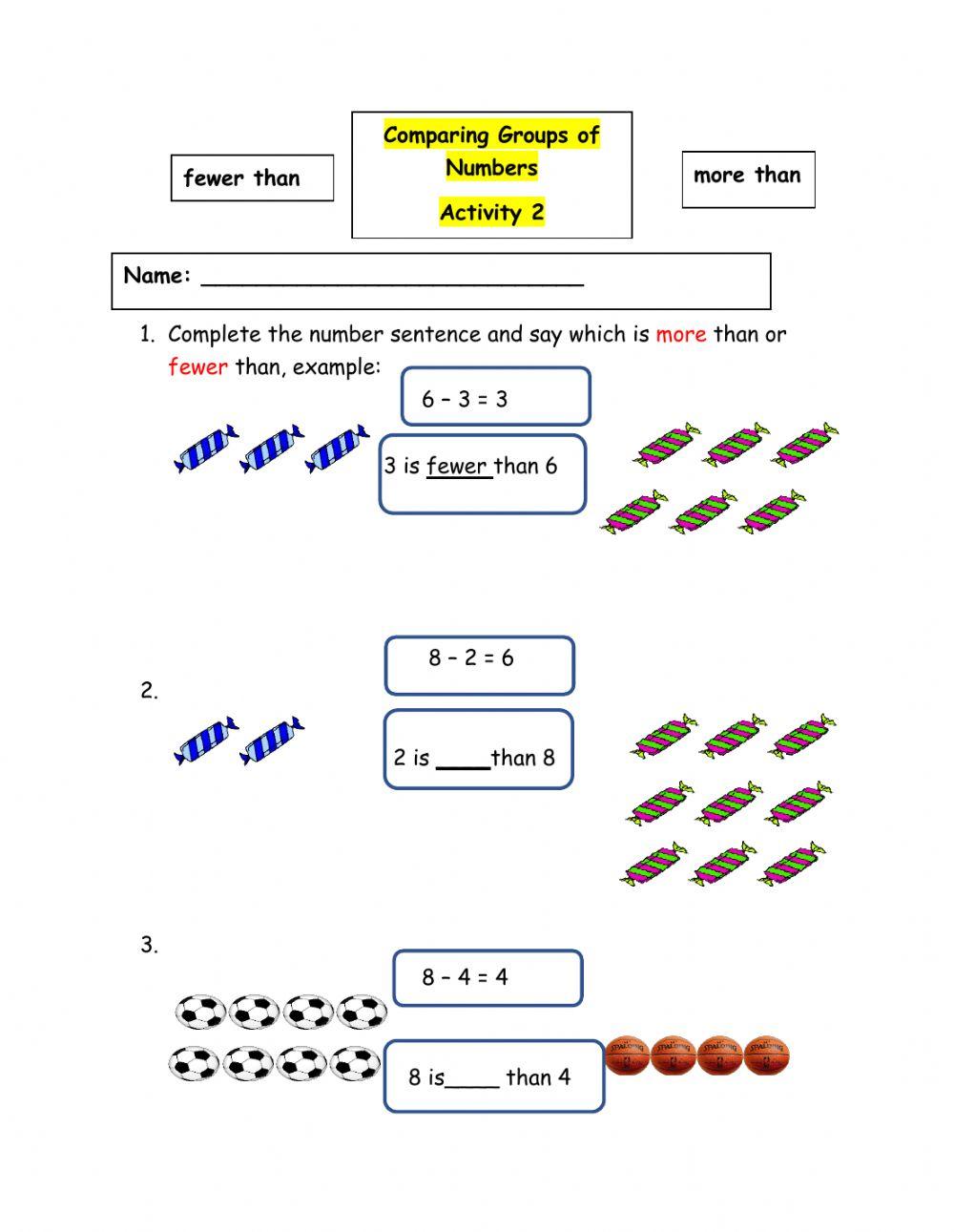 Compare Groups of Numbers activity | Live Worksheets