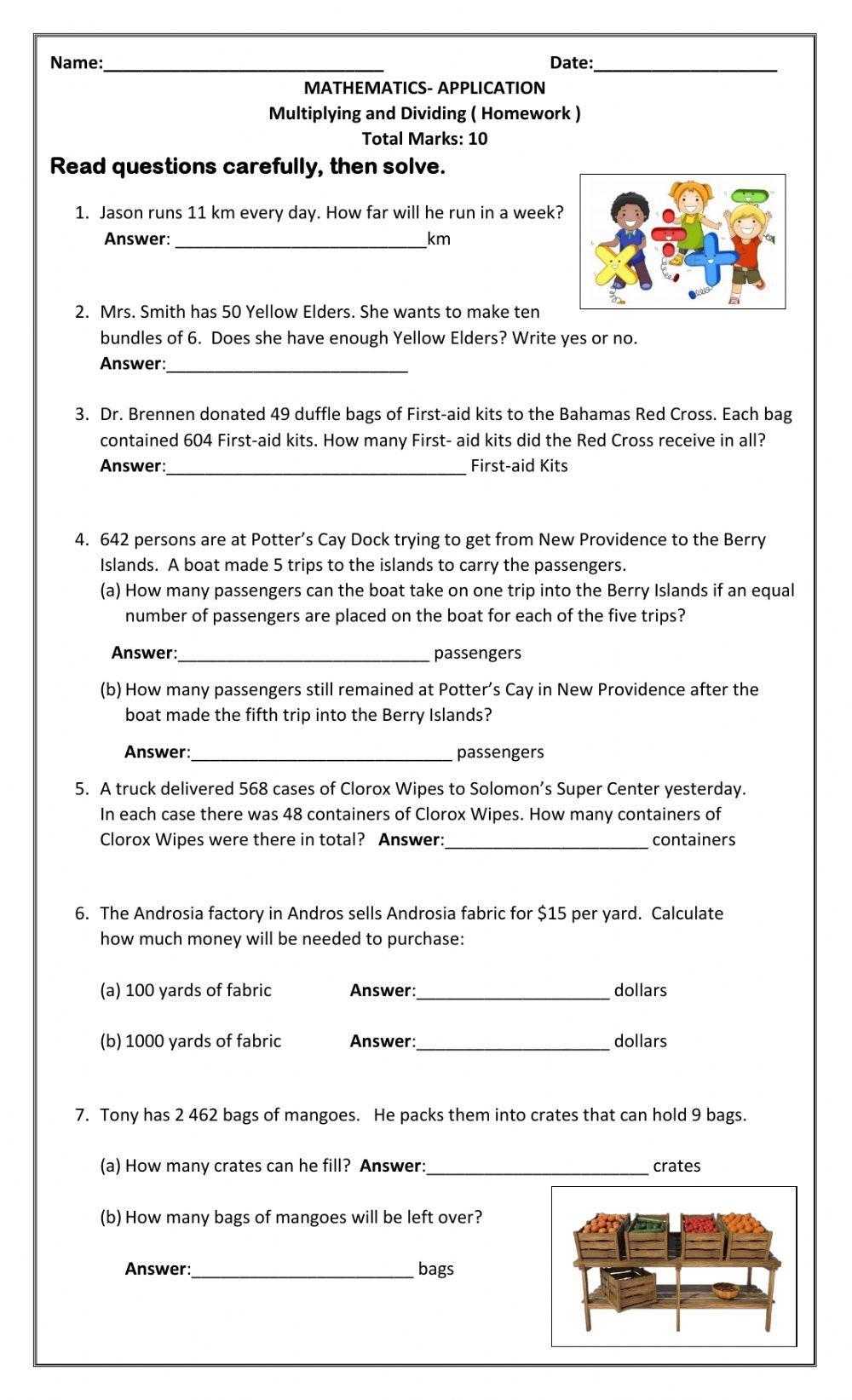 multiplication and division word problems liveworksheets