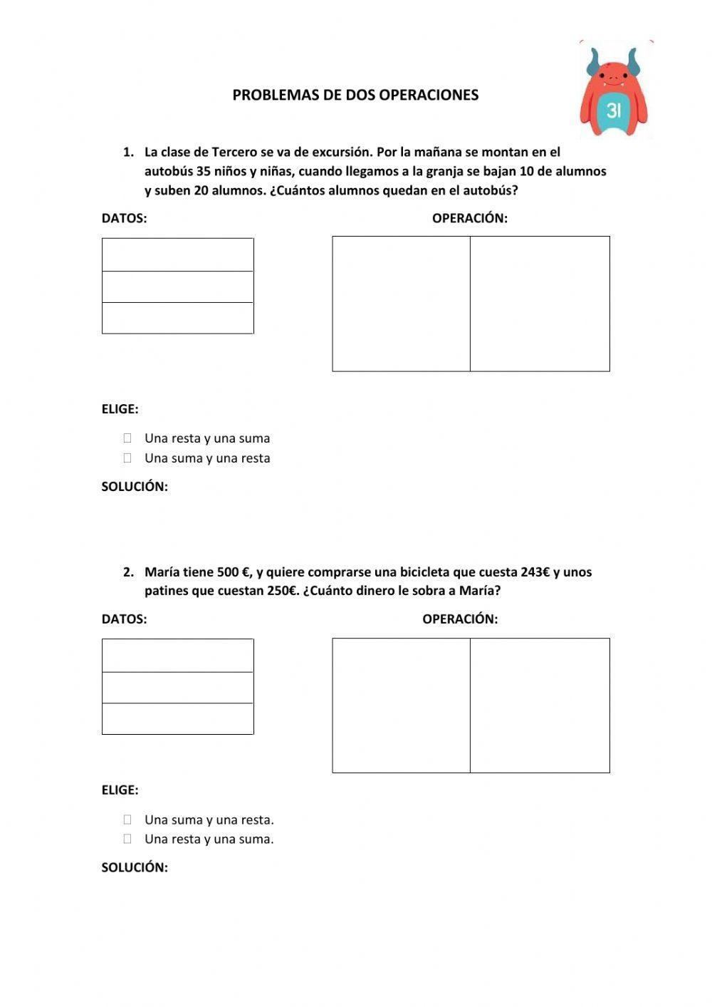 Problemas de dos operaciones