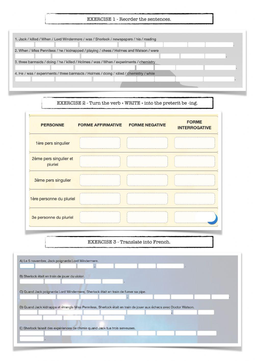 Exercises Jack the Butcher preterit be ing