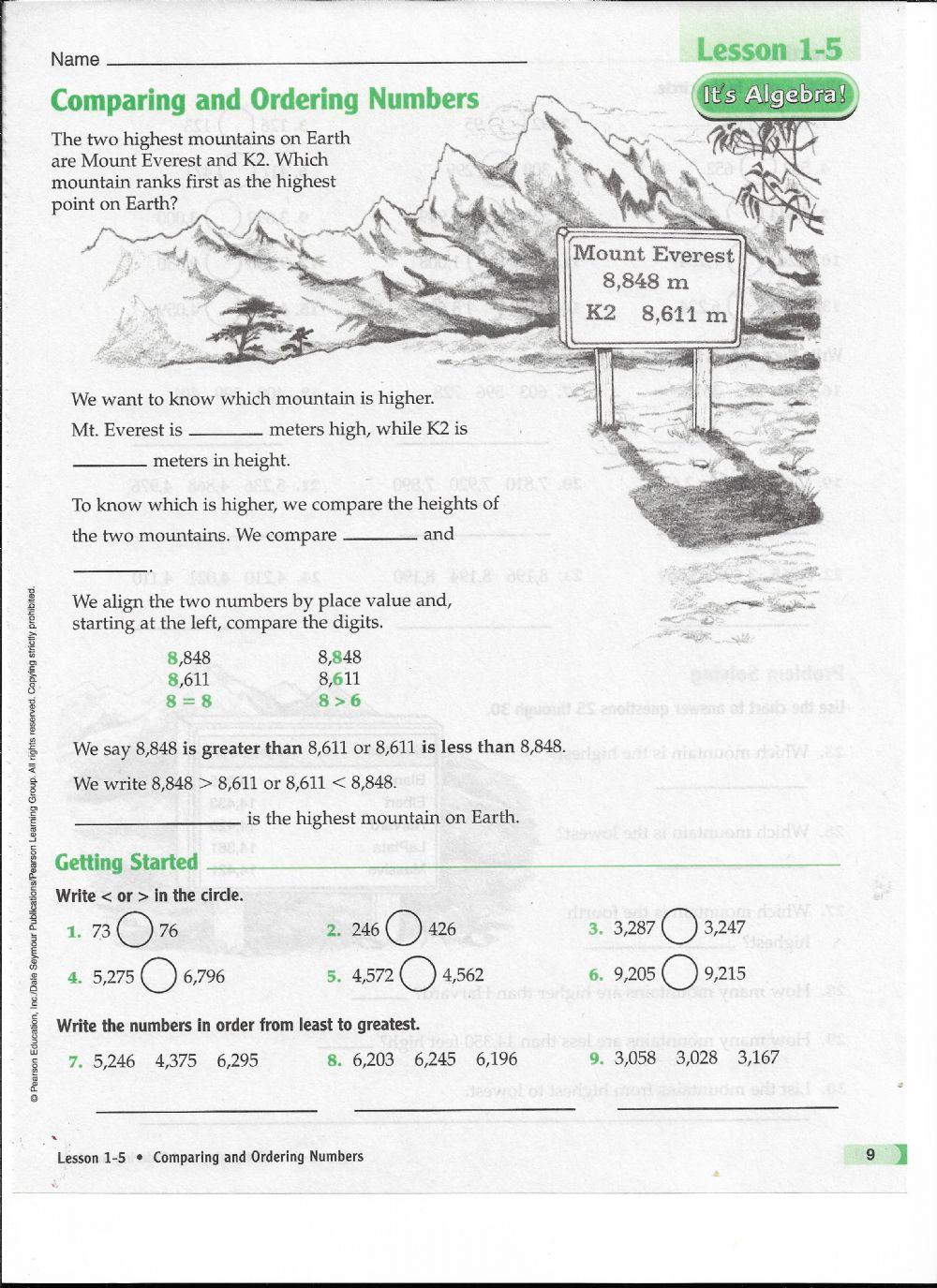 Comparing and Ordering Numbers 1
