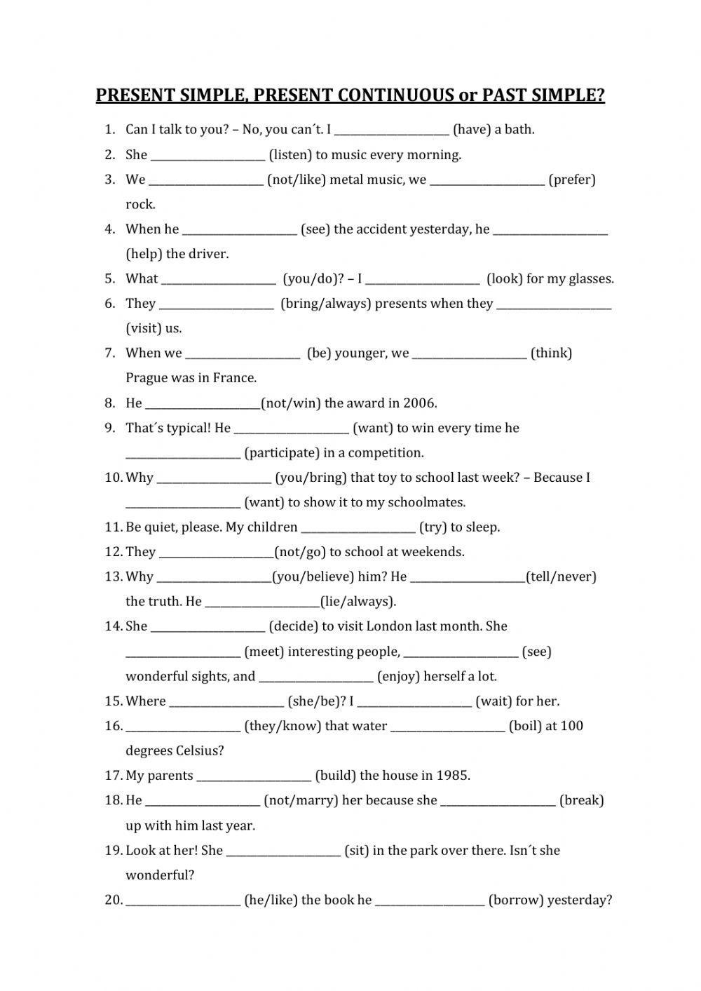 Present simple and present continuous worksheet