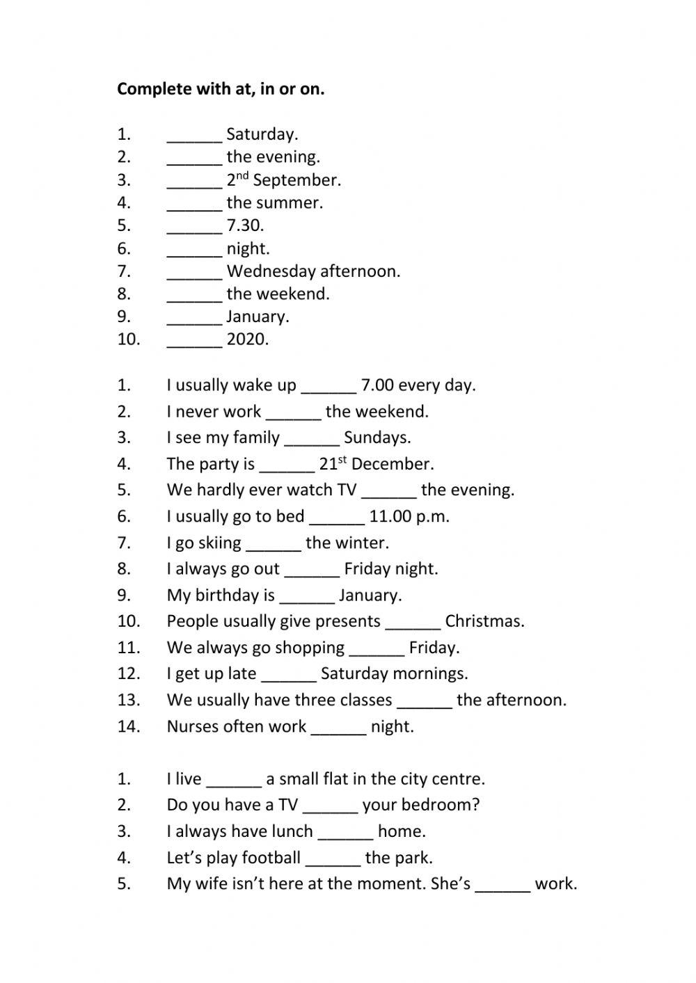 At In On Worksheet Live Worksheets At In On Worksheet Live Worksheets