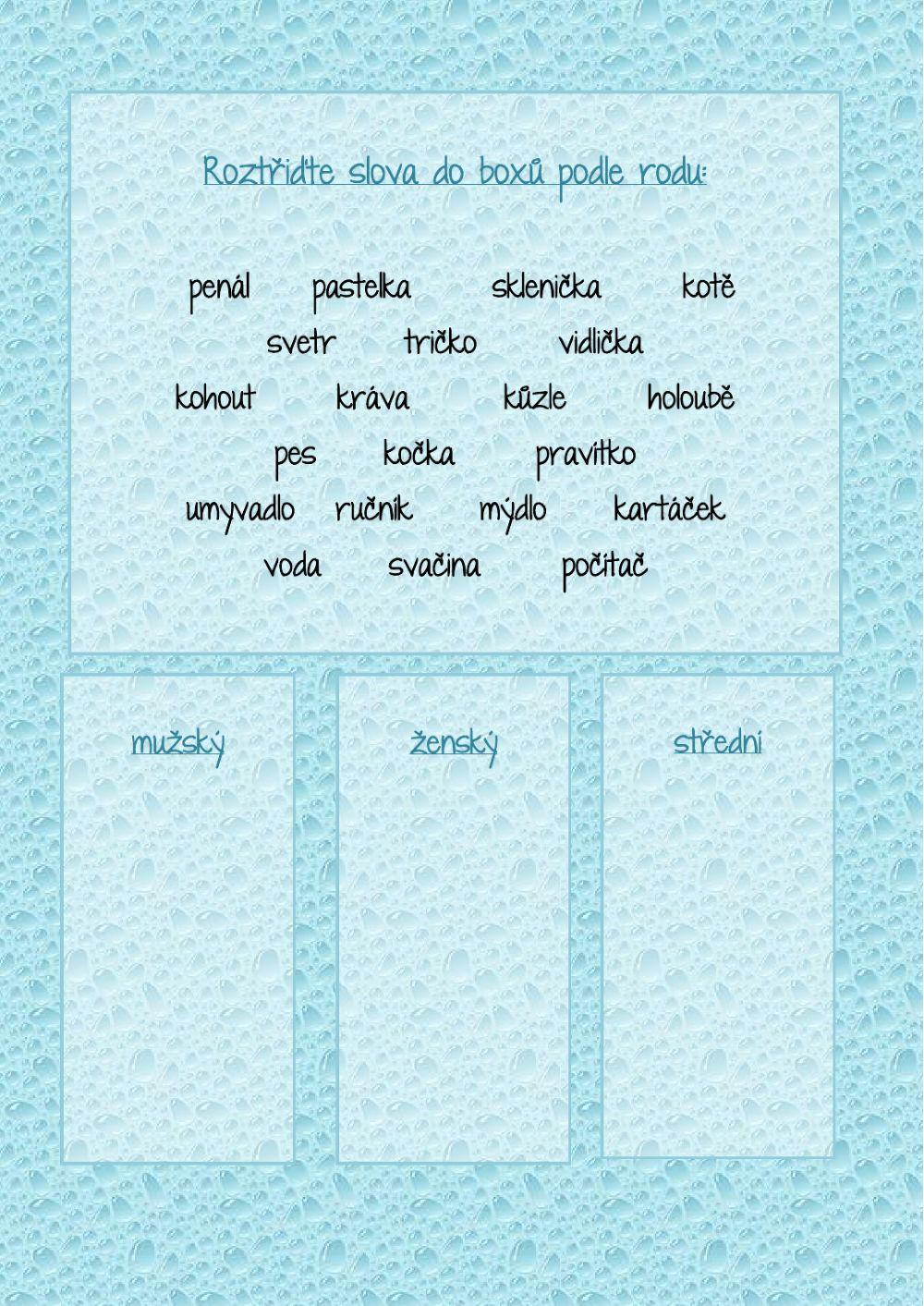Rod mužský, ženský, střední