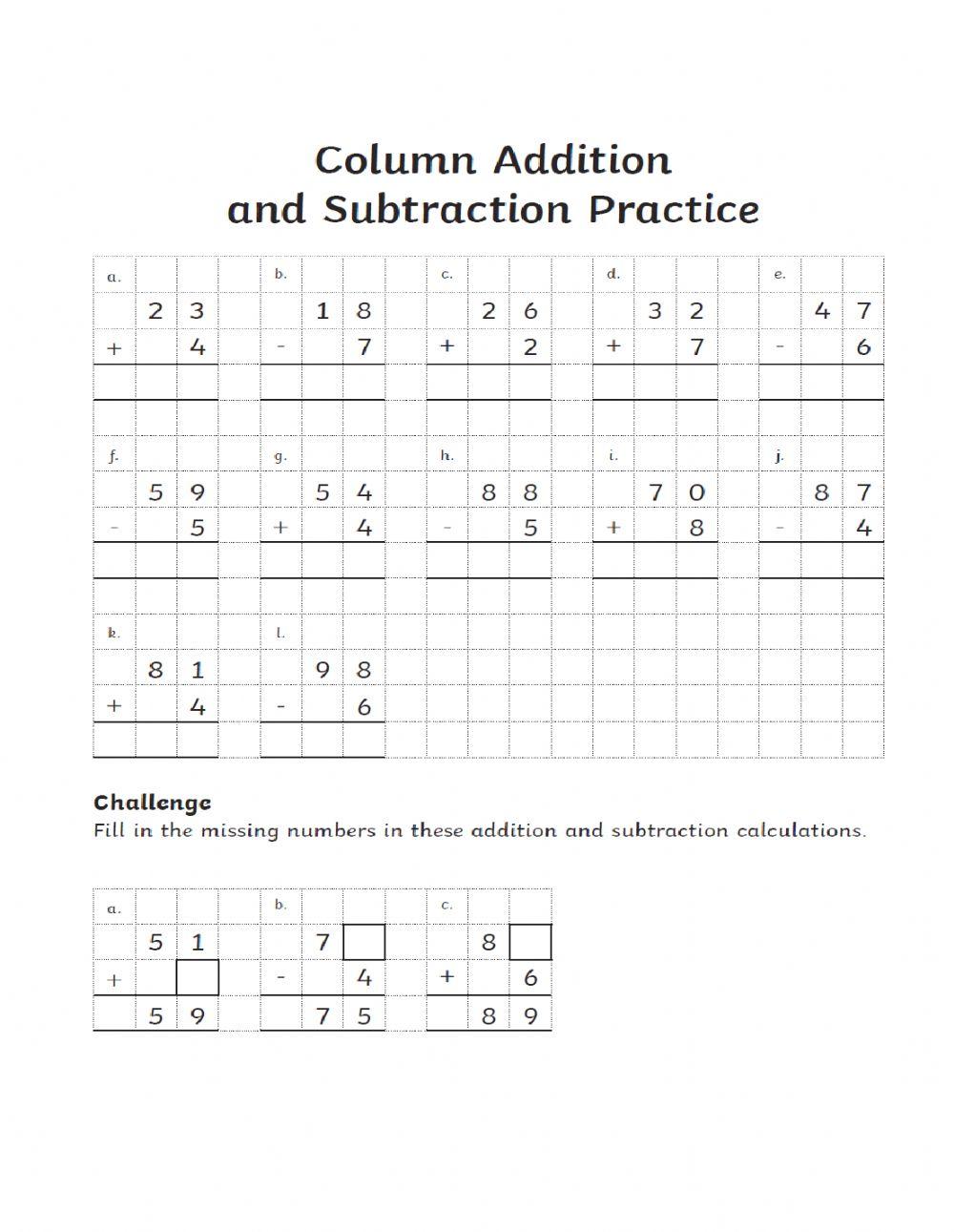 Addition and subtraction problems