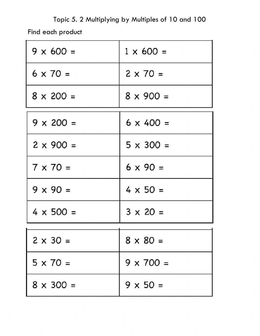 Multiplying with multiples of 10 and 100