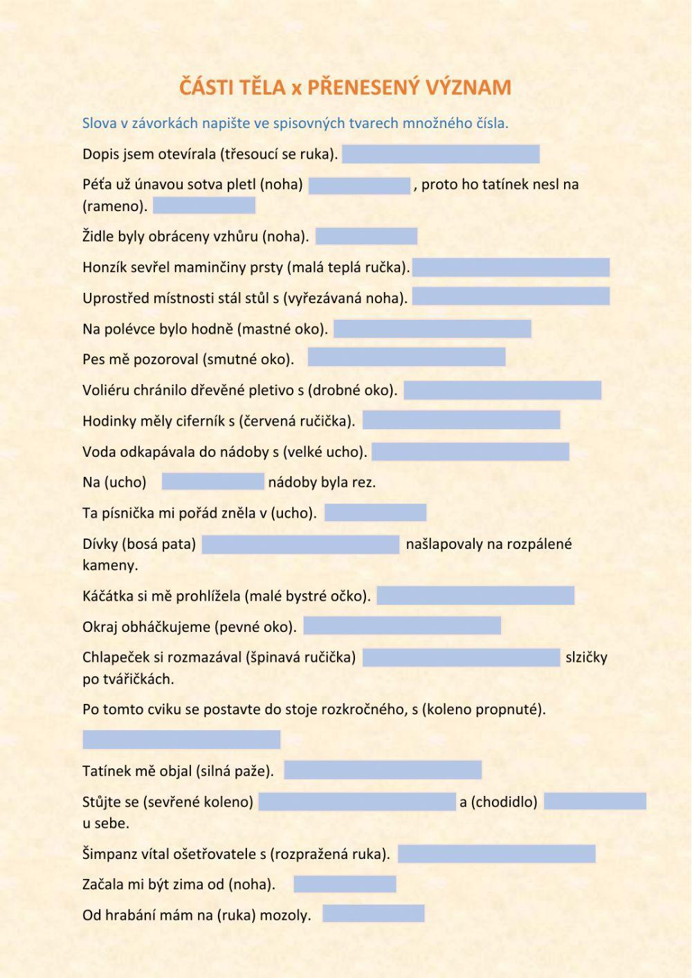 Podstatná jména - části těla