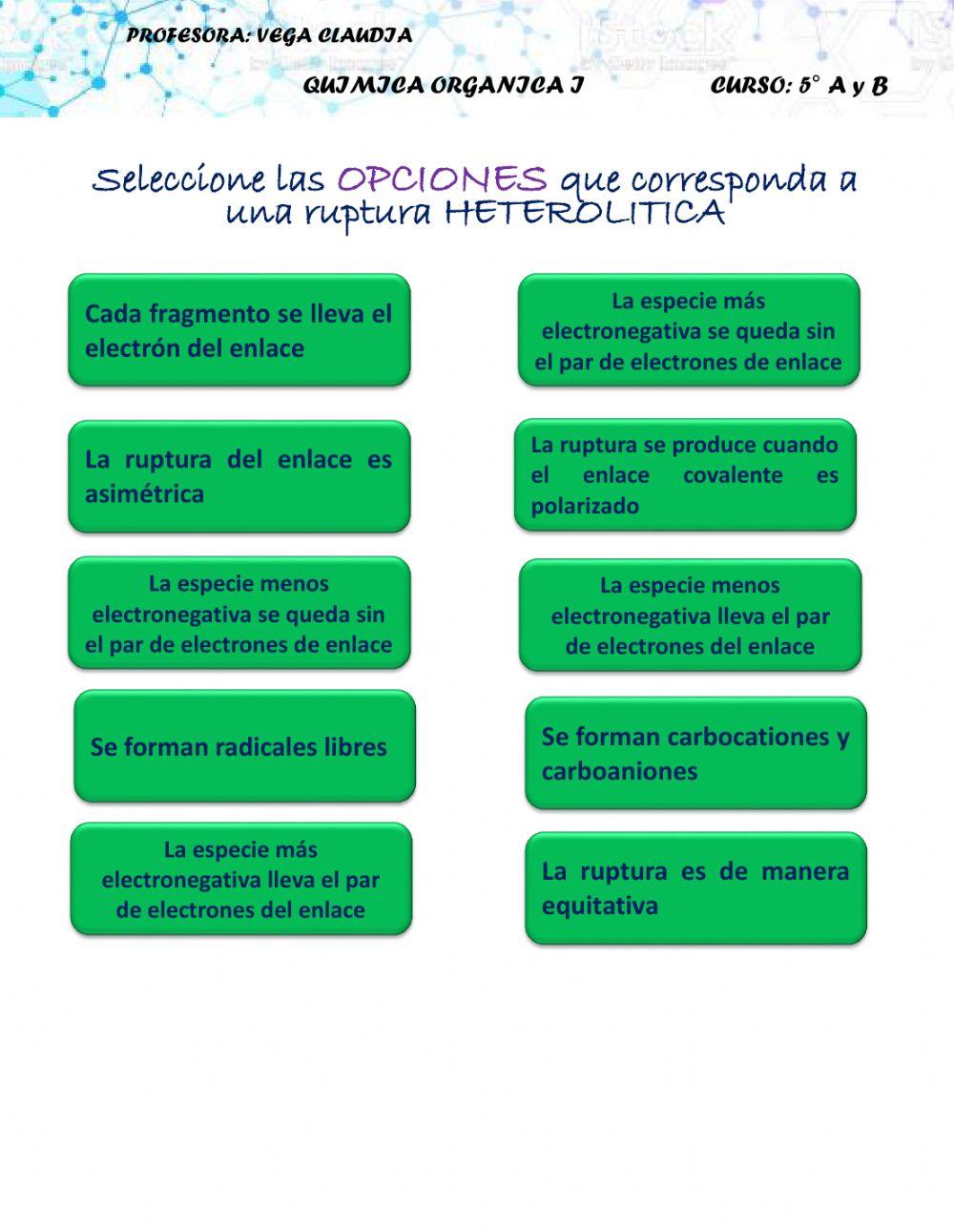 Tipo de reacciones y rupturas orgánicas