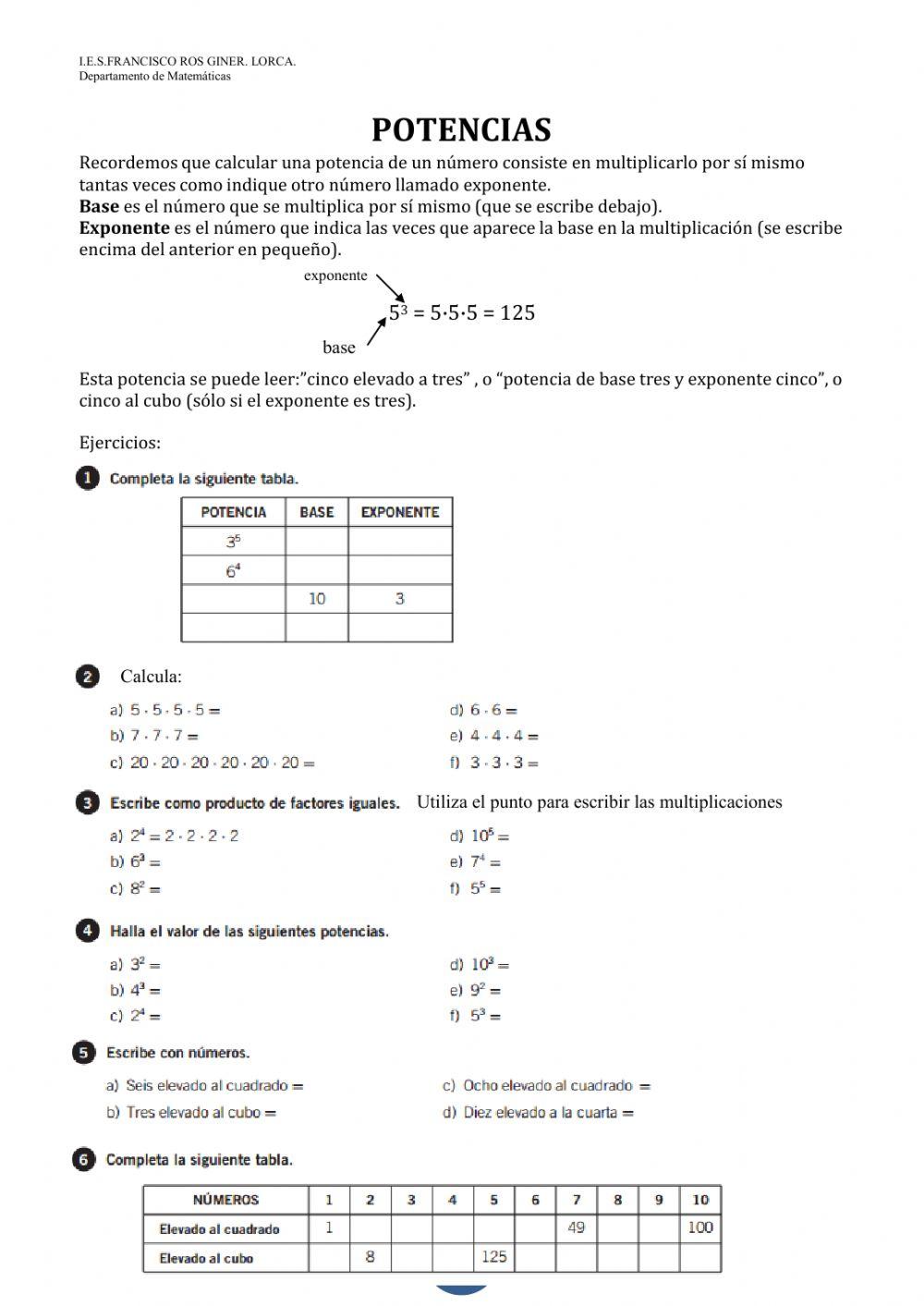 Potencias de números naturales Potencias de números naturales