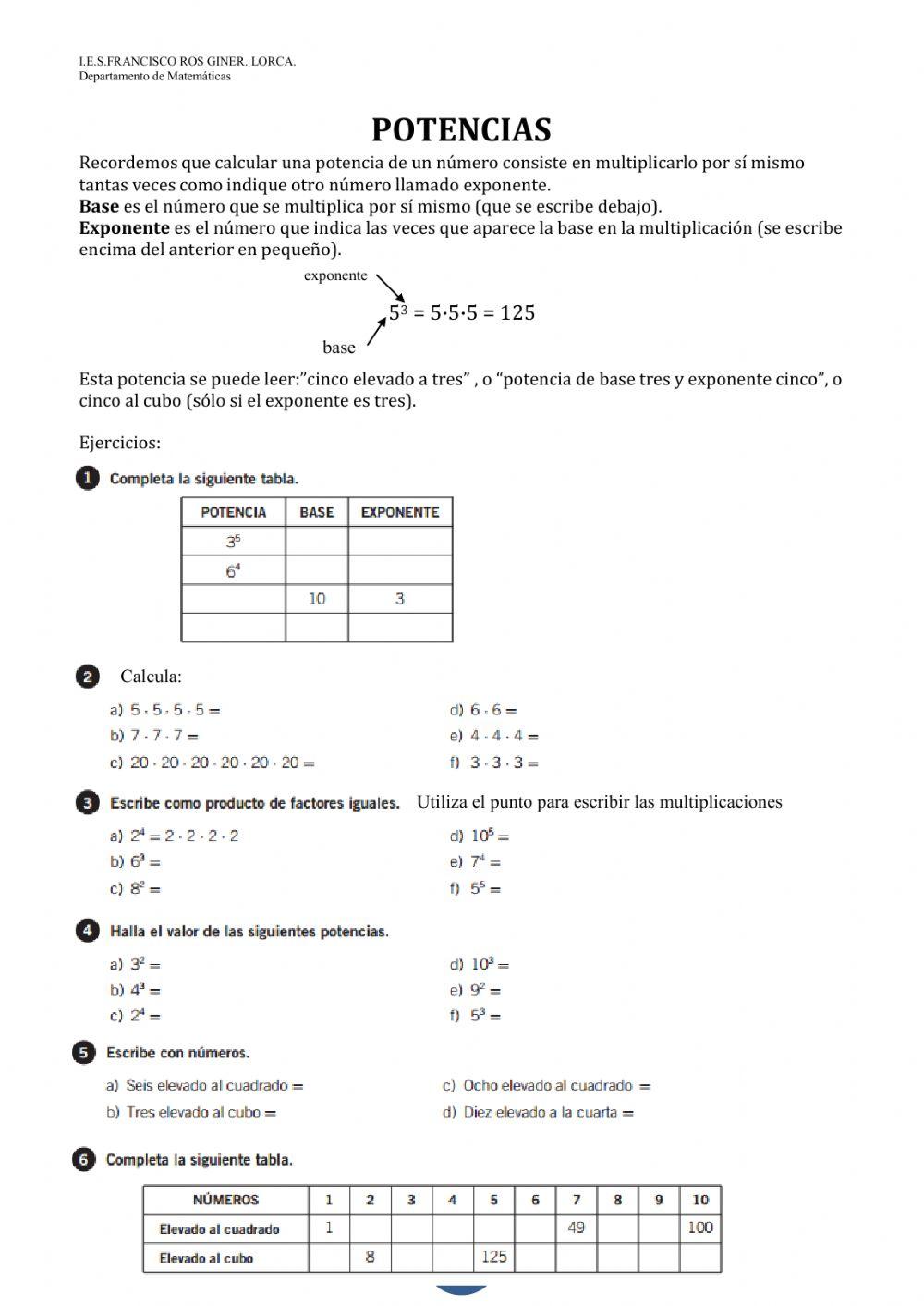 Potencias de números naturales