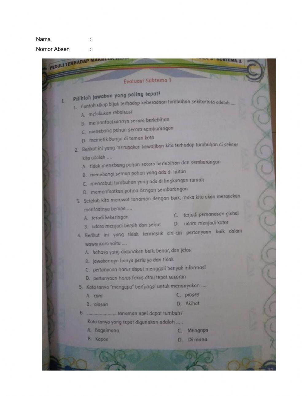 Evaluasi sub tema 1 tema 3 Evaluasi sub tema 1 tema 3