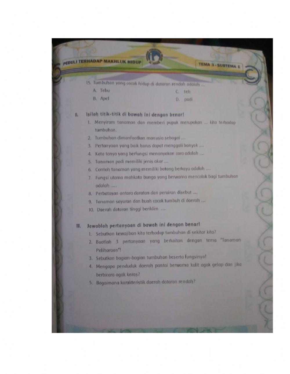 Evaluasi sub tema 1 tema 3 Evaluasi sub tema 1 tema 3