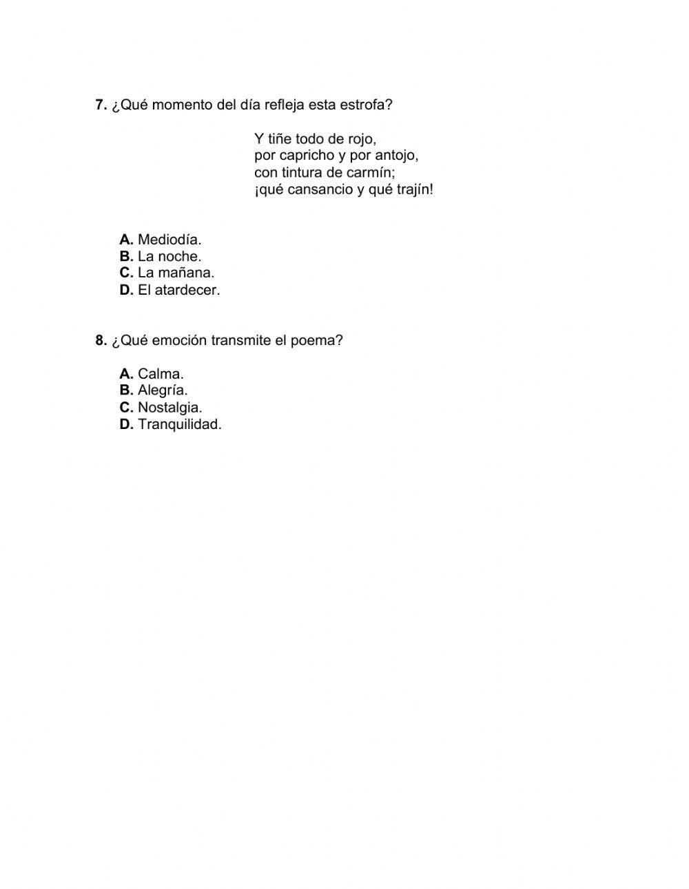 Comprensión de lectura textos poéticos