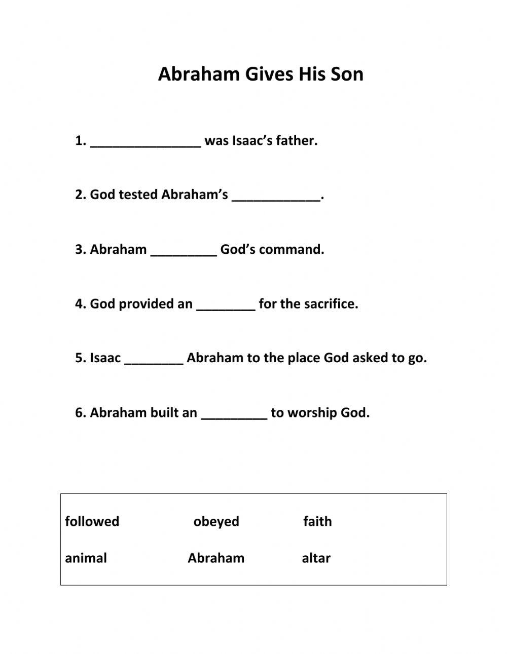 Abraham Gives His Son - Fill Blank