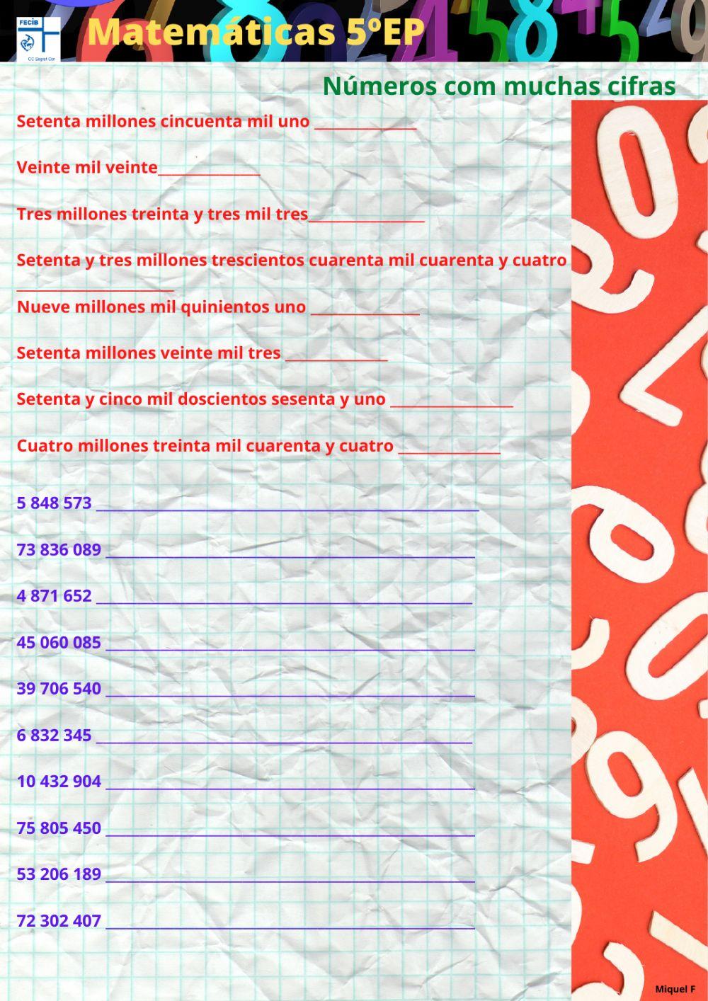 Números de hasta ocho cifras