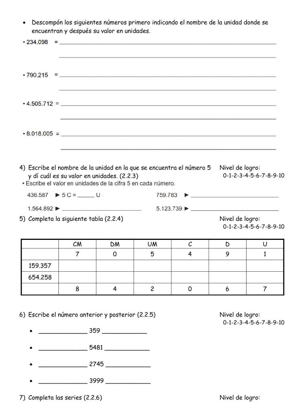 Prueba tema 1 números de 7 cifras