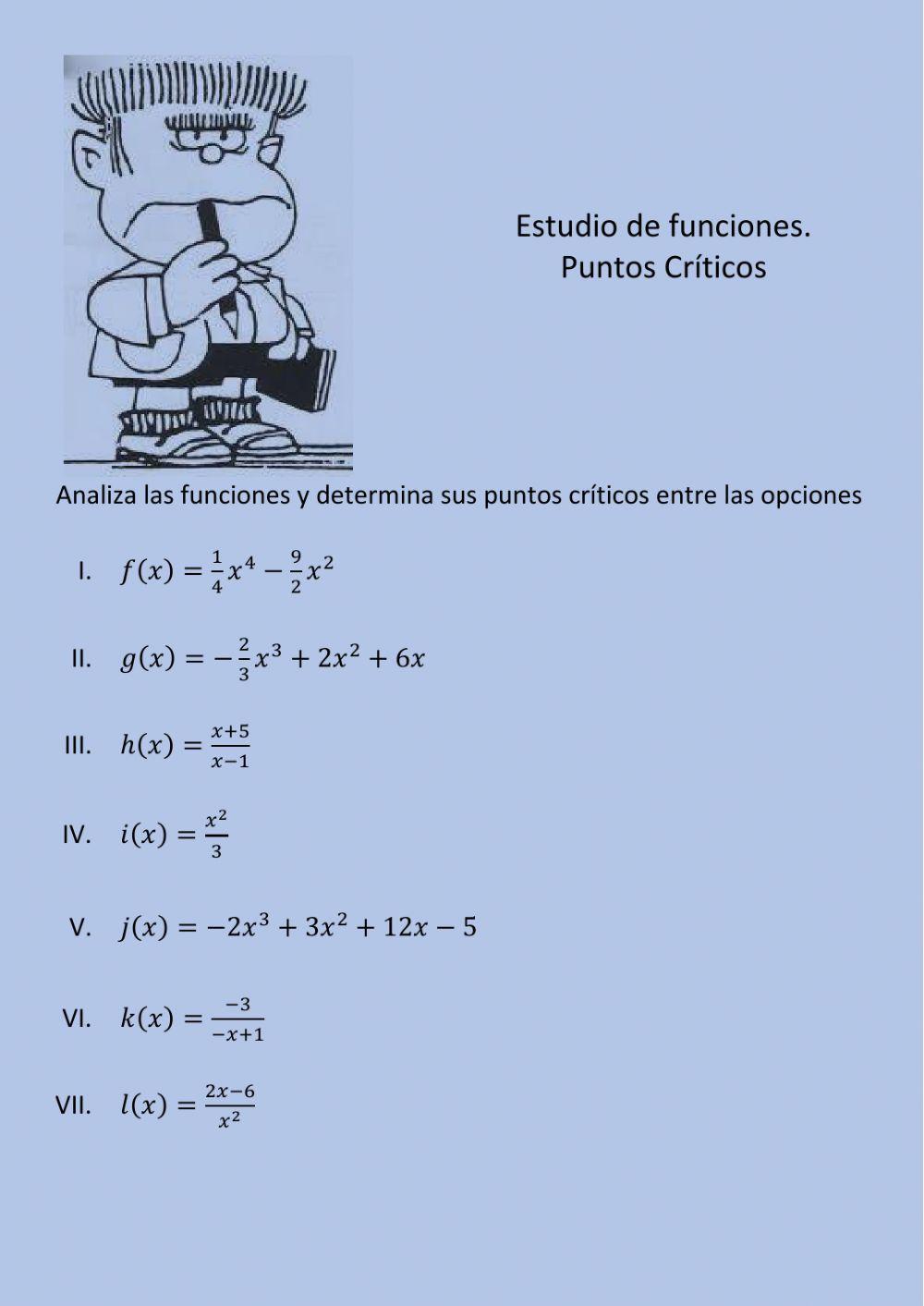 Estudio de Funciones. Puntos críticos