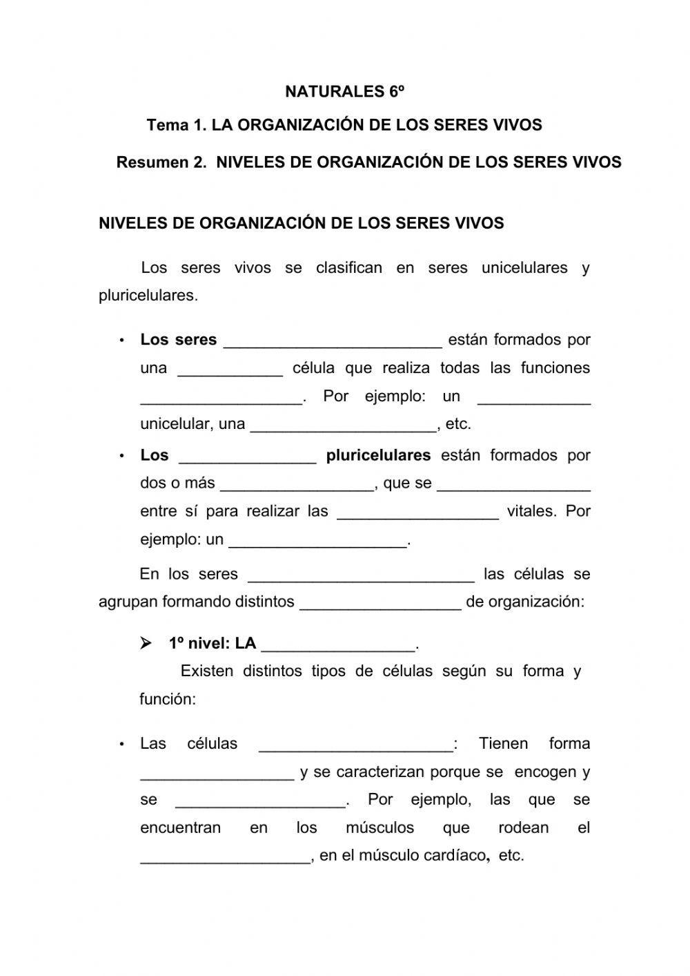 Los niveles de organización de los seres vivos