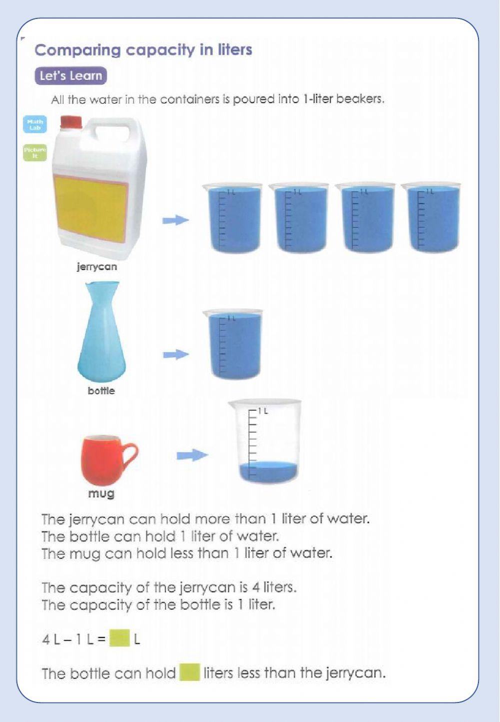 Mathematics 3b capacity and volume c worksheet live worksheets