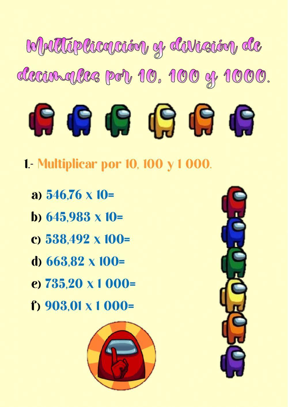 Multiplicación y División con Decimales y Porcentaje