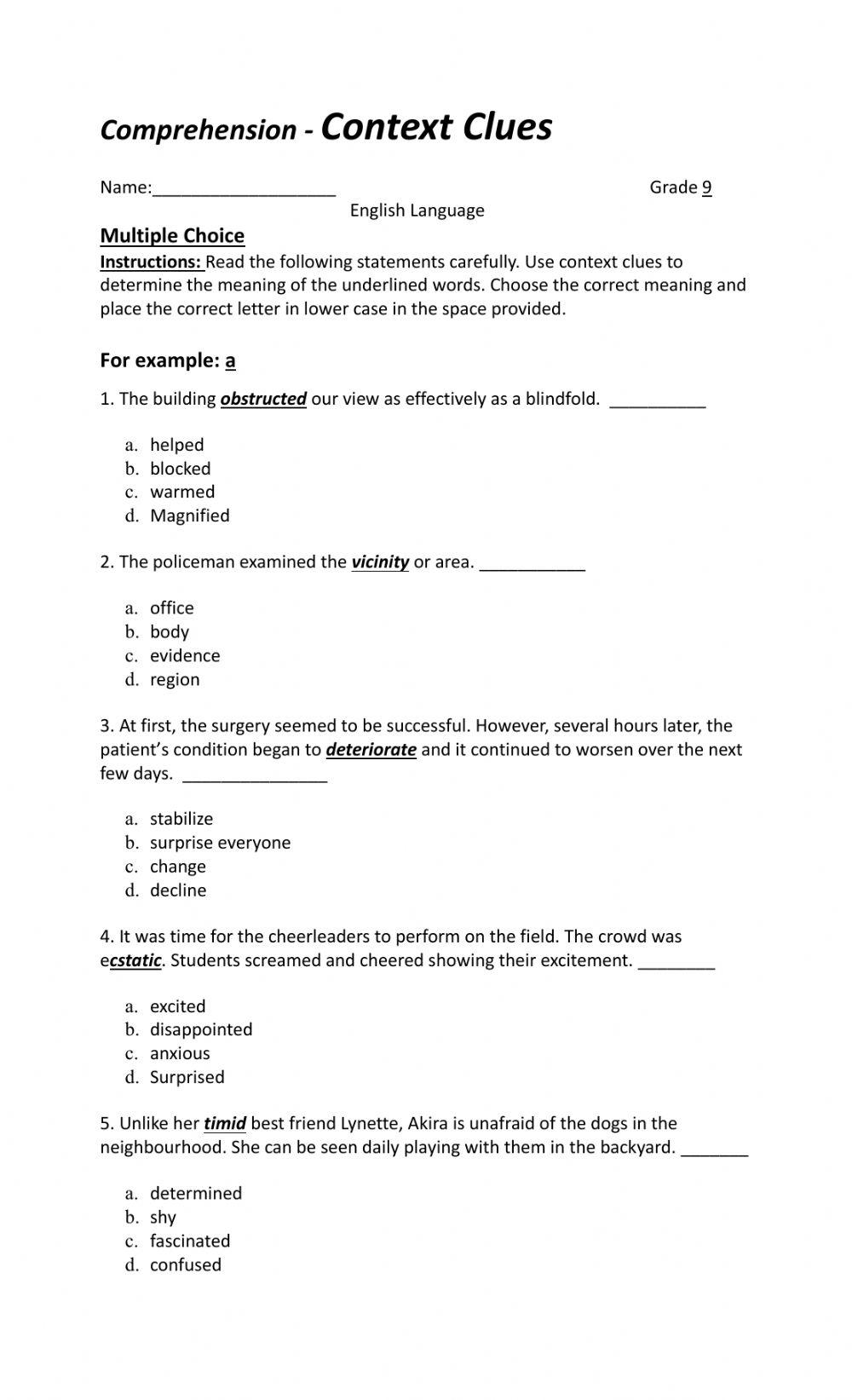 Context Clues English language worksheet | Live Worksheets