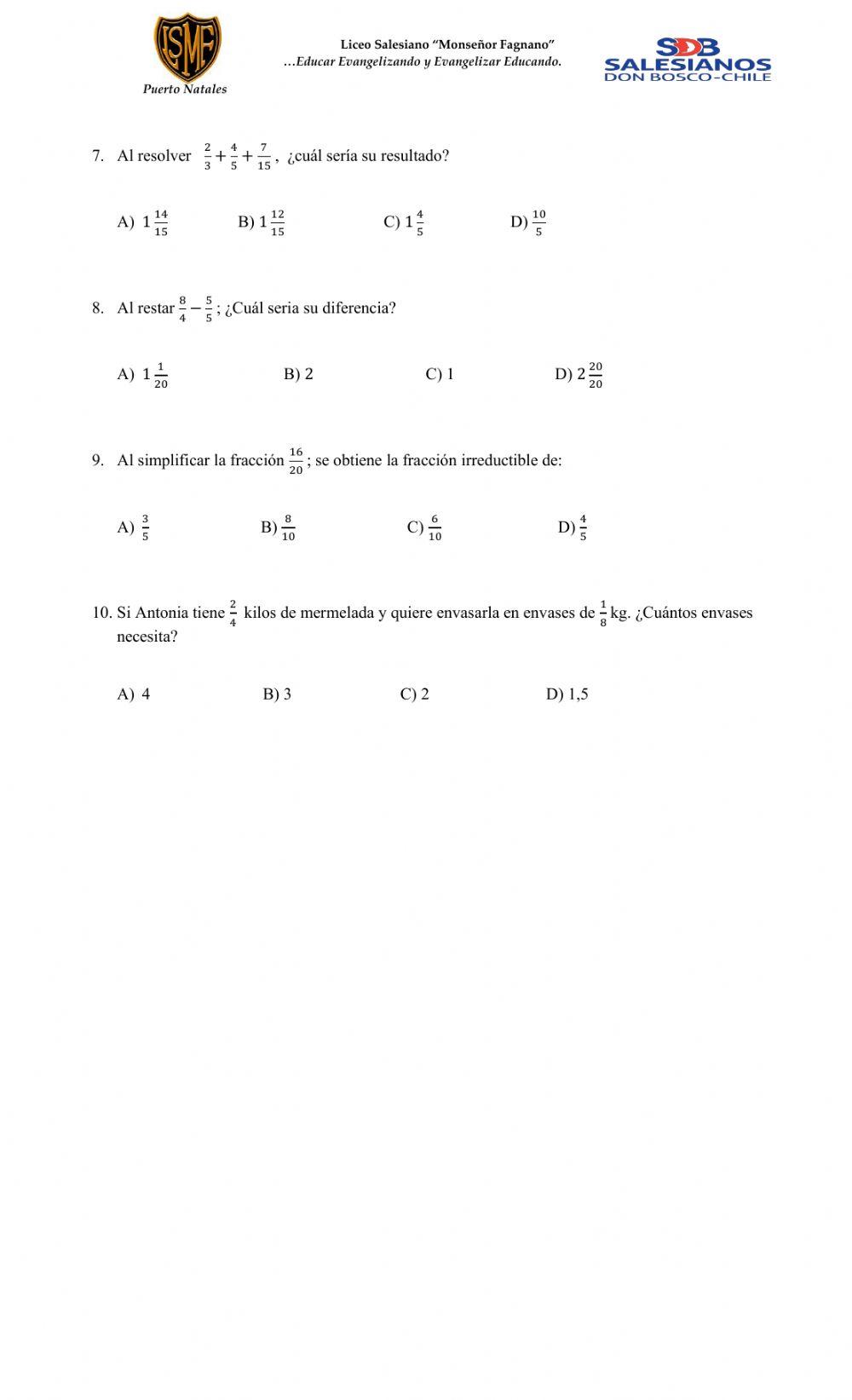 Evaluación de Fracciones