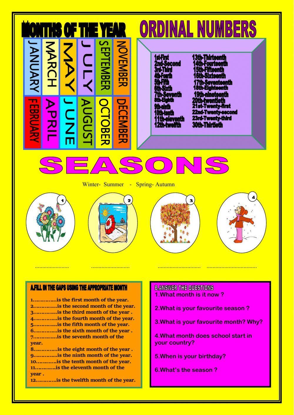 Months of the year,ordinal numbers,seasons