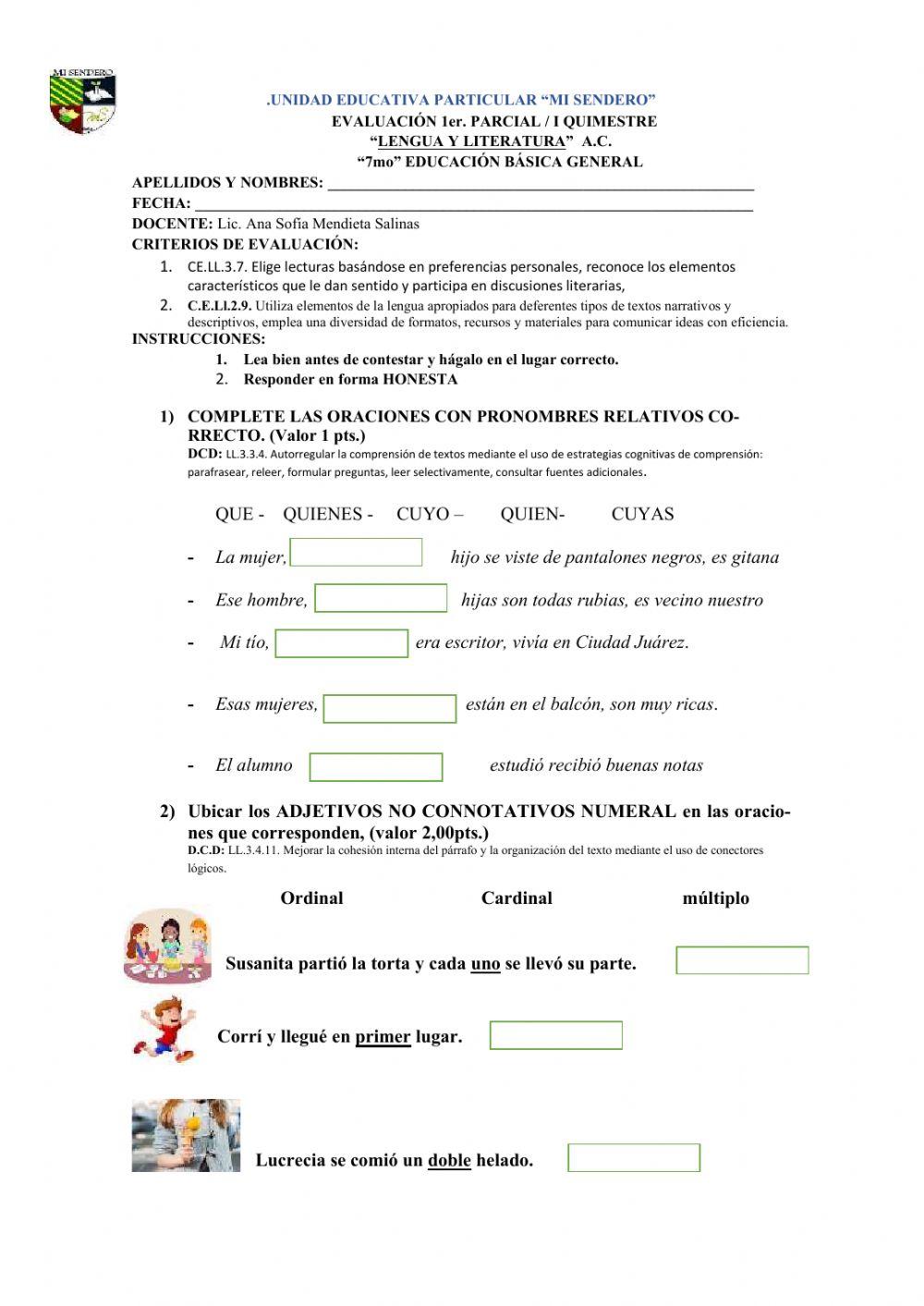 Evaluación séptimo iq ac